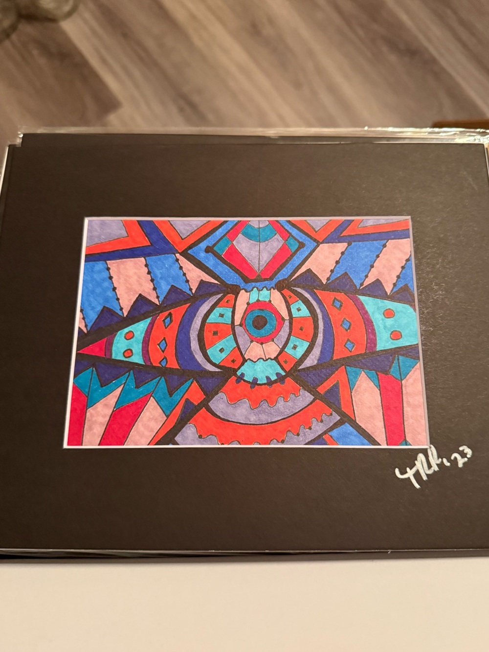 Original Abstract Geometric Art in Blue, Red, Teal
